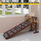Dog Ramp for Bed or Couch, Wooden Pet Ramp with 20° Gentle Slope, Removable Side Rails, Non-Slip Surface, Top Platform & Wheels, Safe Bed Ramp for Small, Large & Senior Dogs, 60" Long, Mahogany