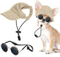 Jadive Small Dog Sun Hat with Ear Holes, Dog Cat Sunglasses with Anti-Slip Silicone Rope Baseball Cap Adjustable Puppy Sunbonnet Headdress Beach Visor Hat for Puppies Summer Outdoor(Khaki)