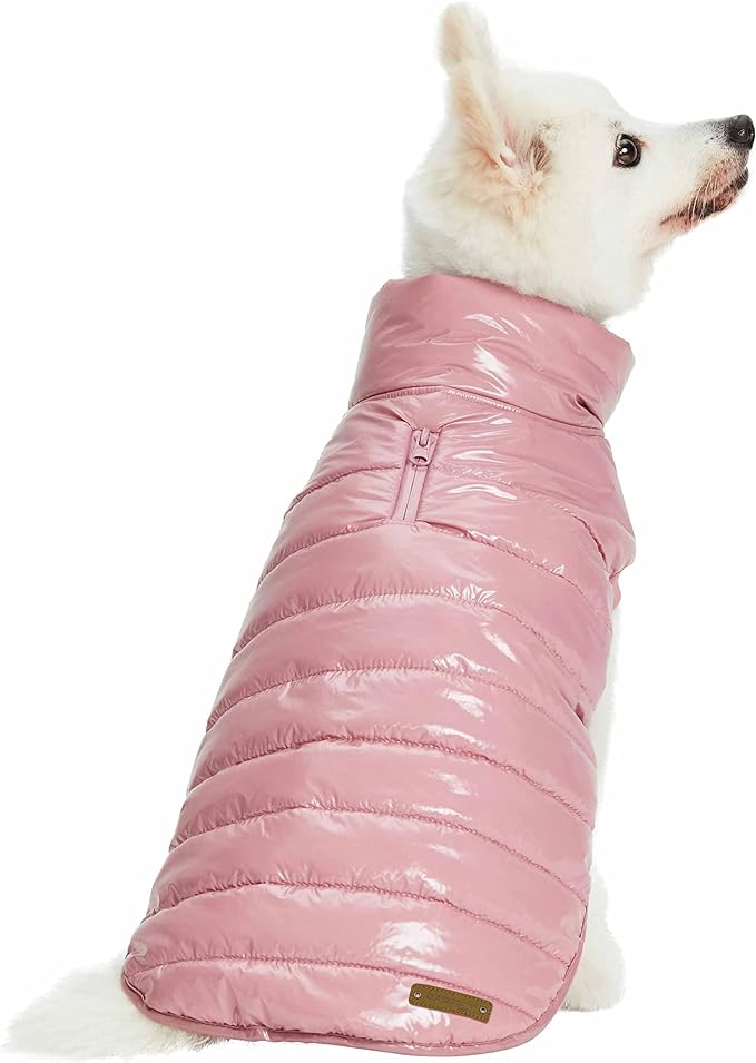 Blueberry Pet Cozy Mauve Pink Dog Jacket – Lightweight Puffer Winter Coat for Small & Medium Dogs, Warm Outdoor Wear, Size 14 (15.75" Back Length)