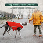 Kuoser Dog Coat Large, Cold Weather Reflective Waterproof Dogs Jacket with Warm Fleece Lining, Turtleneck Dog Winter Coat with Zipper, Doggy Snow Jacket Pet Coats for Small Medium Large Dogs, Red XL
