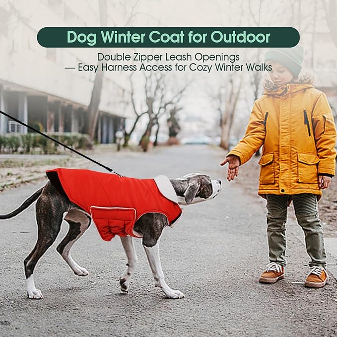 Kuoser Dog Coat Small, Cold Weather Reflective Waterproof Dogs Jacket with Warm Fleece Lining, Turtleneck Dog Winter Coat with Zipper, Doggy Snow Jacket Pet Coats for Small Medium Large Dogs, Red XS