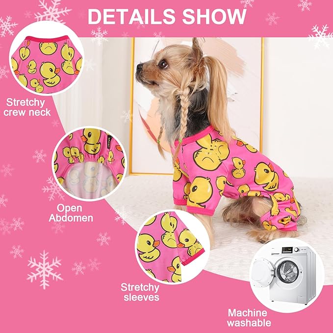 Dog Pajamas Pjs Spring Summer Dog Clothes for Small Dogs Girl Boy, Soft Stretchy Tiny Chihuahua Yorkie Puppy Clothes Doggie Onesies Cat Pet Jammies Outfit, Pink Duck, L