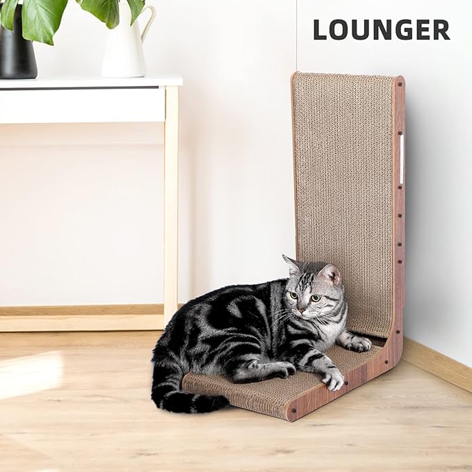 Fluffydream Cat Scratcher with Cat Toys Ball Track, Build-in Ball, L-Shaped Scratcher, Cardboard Lounge Bed, Stable and Durable, Furniture Protector, Reversible