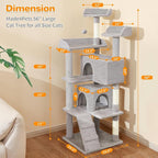 Made4Pets Cat Tree 54in Cat Tower for Indoor Cats Kitten Tree Multi-Level Cat Tree with 2 Condo Furniture Activity Center with Scratching Posts Funny Toys Kittens Pet Play House, Light Grey