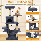 PETSITE Multi-Level Cat Tree, 58 Inches Tall with Sisal Scratching Posts, Condo, Hammock, Dangling Balls, Jumping Platforms, and Cozy Top Perch, Ideal for Indoor Cats to Play and Rest (Dark Grey)