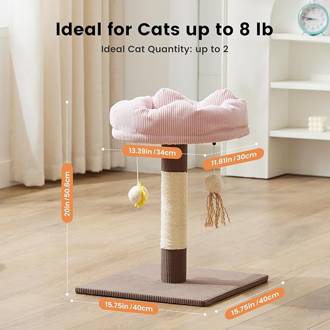 Gardner Pet 20" Cat Tree Corduroy, Solid Wood Small Cat Tree, Compact Cat Tower Perch for Kittens & Indoor Cats(Brown, Circle-Corduroy)