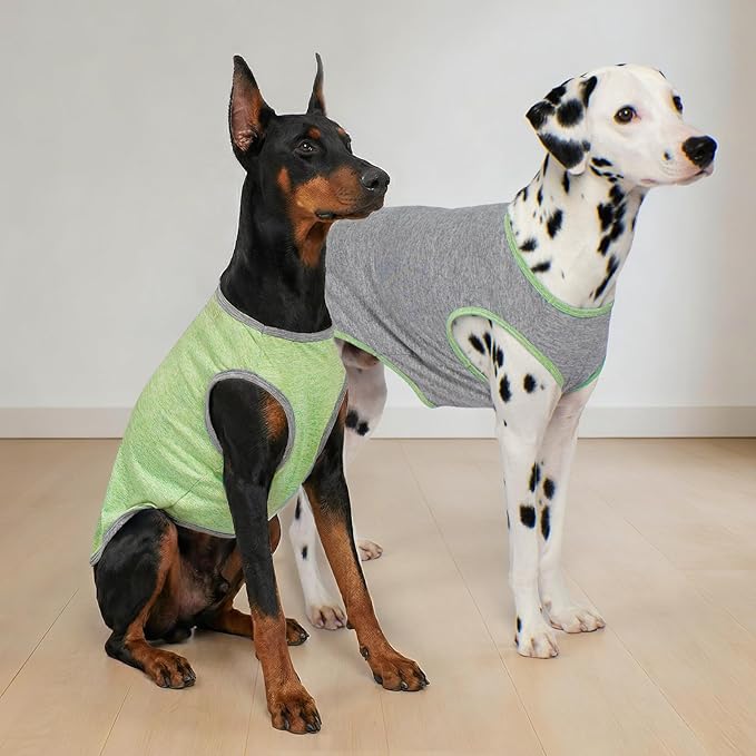 KYEESE 2Pack Dog Shirt, Lightweight Sun Protection Sleeveless Dog T Shirts for Large Dogs, Breathable Pet Reflective Tank Top Summer Dogs Clothes for Outdoor Walking, Green+Grey, 3XL