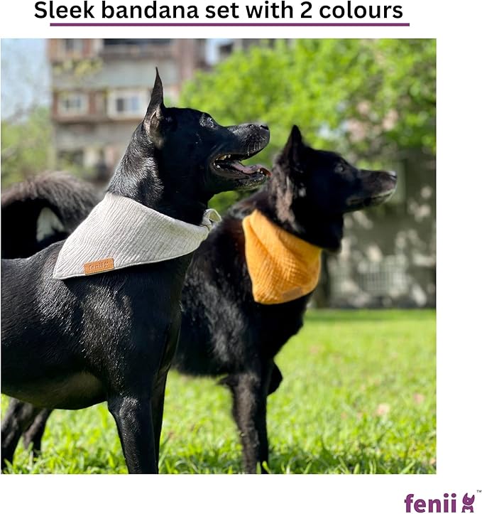 Premium Cotton Dog Bandanas - 2 Pack - Adjustable Fit - Washable - for Small, Medium & Large Breeds - Girl & Boy Dog Accessories - Multiple Sizes (Bumblebee Yellow & Pebble Gray, X-Large)
