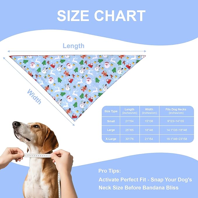 Christmas Dog Bandana 2-in-1 Style - Reversible Santa & Snowman Print Scarf for Medium to Large Dogs, Gift for Dog Lovers