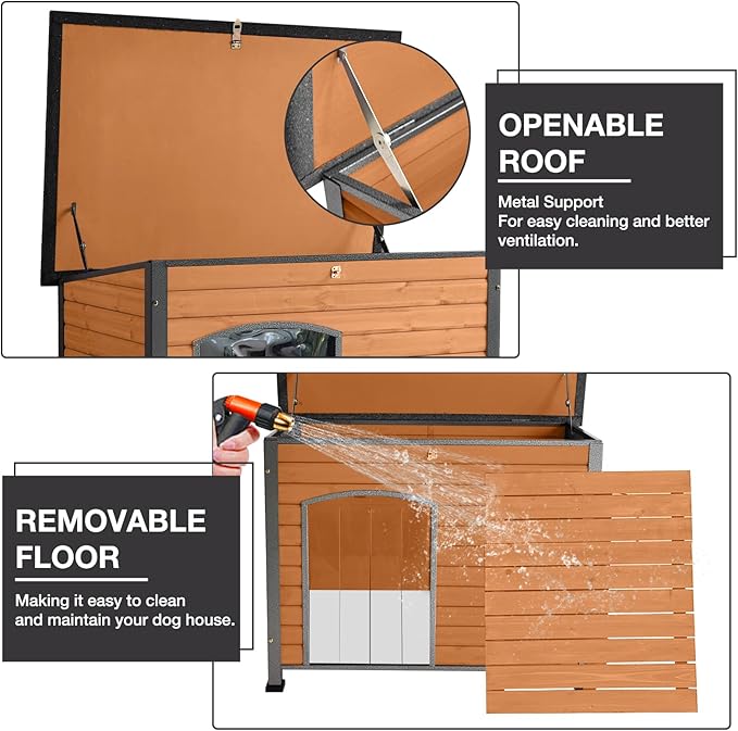 43.3‘’ Heated Dog House Outdoor with Heater and Insulated Liner for Winter, Large Insulated Dog Kennel for Small to Large Breed, Dog Shelter with Anti-Chew Metal Frame