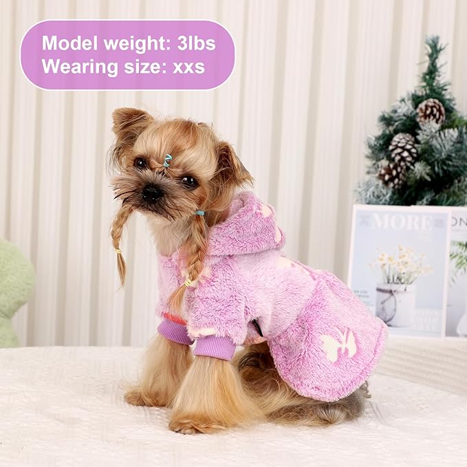 Dog Sweaters for Small Dogs Girl Night Glow Dog Hoodie Warm Fleece Doggie Sweatshirt Cute Puppy Dress Winter Pet Sweaters Doggy Clothes Outfit Apparel for Chihuahua Yorkie, Purple Butterfly,S