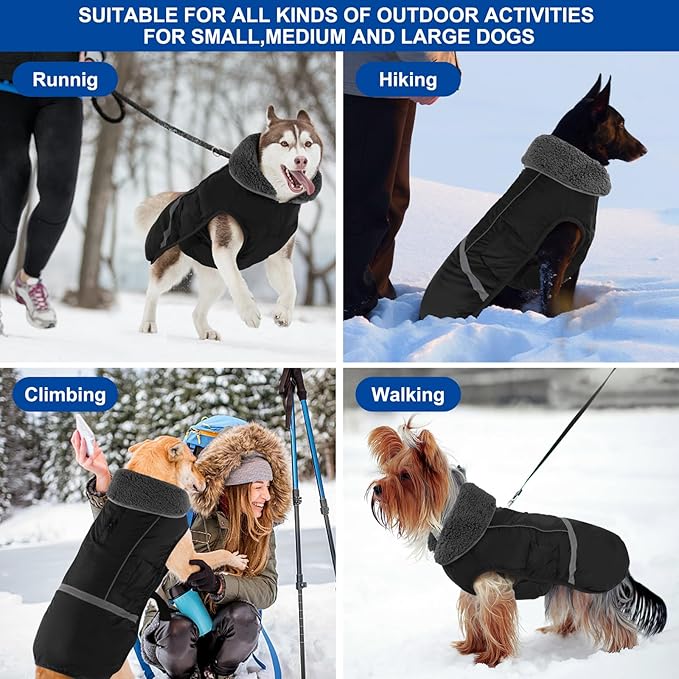 Doglay Dog Coat, Waterproof Dog Jacket Pet Winter Coat for Cold Weather with Thicken Furry Collar, Reflective Puppy Winter Jacket Warm Fleece Lining for Small Medium Large Pets