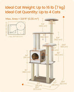 Feandrea Cat Tree, 64.6-Inch Modern Cat Tower, Multi-Level Condo with 5 Scratching Posts, Perch, Washable Removable Cushions, Cave, Heather Greige UPCT166G01