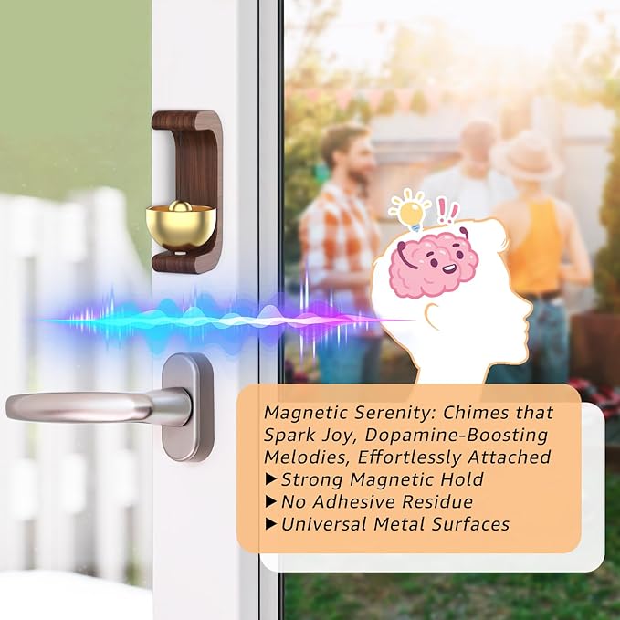 Magnetic Shopkeepers Bell for Door Opening – Decorative Wooden Chime with Brass Bell,Easy Magnetic Mount for Home,Office,Café,Store,and Garden – Ideal for Housewarming or Gift