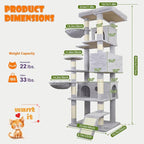 84.6in Cat Tree, Patent Fabric Multilevel Cat Tower for Adult Cats, Climbing Tree House and Towers with Condo Hammock Scratching Post Large Platform Wide Base