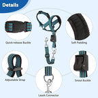 BARKLESS No Pull Dog Head Collar for Gentle Training Walking, Soft Padded Head Halter with Collar Safety Clip, Comfortable Fit Muzzle Leash with Reflective Strap for Medium Large Dog (Blue, L)