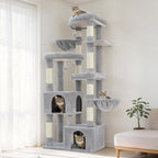 Hey-brother Cat Tree, 67.3 Inches Tower with 3 Soft Platform Beds, 2 Large Condos, 9 Sisal Scratching Posts, 2 Hammocks and Toys, Multi-Level Step House for Multiple Indoor Kittens, Light Gray MPJ084W