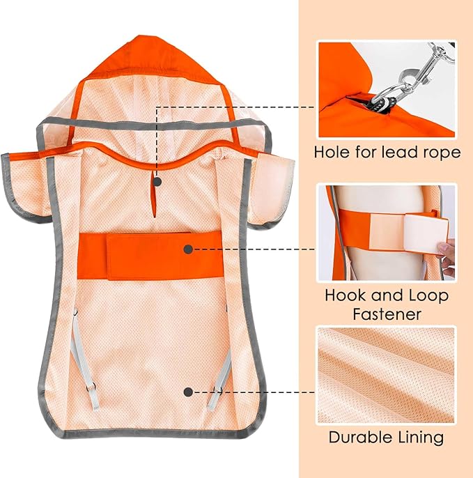 SlowTon Dog Raincoat, Adjustable Dog Rain Jacket Clear Hooded Double Layer, Waterproof Poncho with Reflective Strip Straps and Storage Pocket for Small Medium Large Dogs Puppies(OR M)