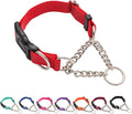 Martingale Dog Collar with Quick Release Buckle Steel Chain No Pull Training Reflective Collar for Medium Large Dogs(Red, Medium)