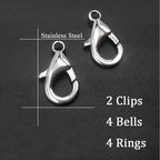 4 Sets Cat Bell for Dog Collar Charm Training Pet Pendant Accessories with 2 Pack Stainless Steel Dog Tag Clips(2 X-Small Silver)