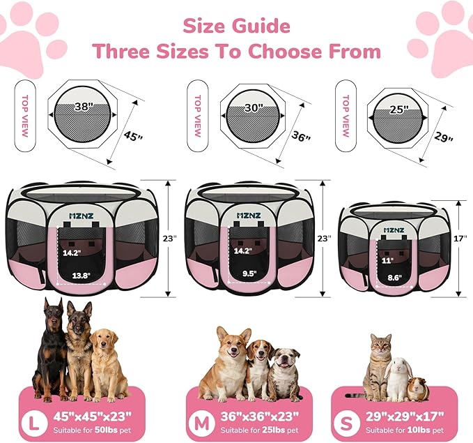 Dog Playpen, Portable Puppy Pet Crate Indoors for Small/Medium/Large Dogs Cats Rabbits, Foldable Dog Cage Enclosure for Outdoor, Pop Up Dogs Tent Kennel with Carrying Case, Pink