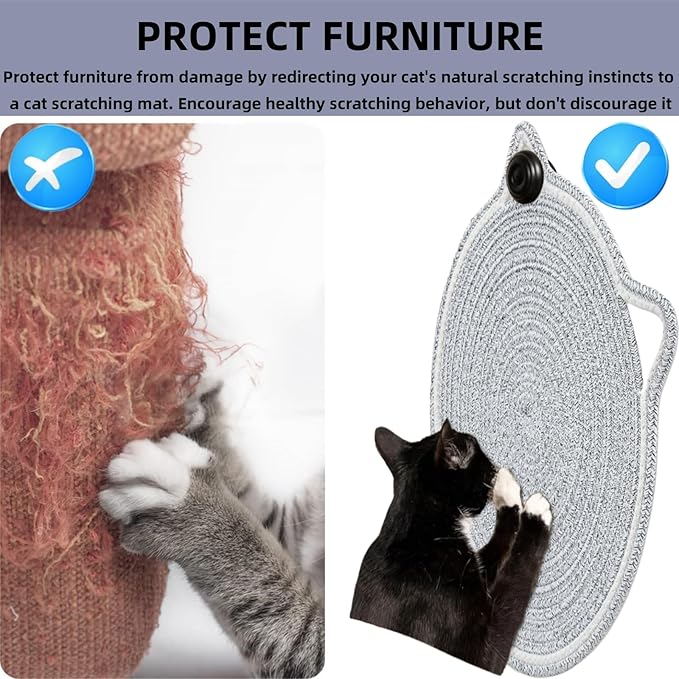 Cat Scratcher Mat, Natural Cotton Rope Cat Scratching Pad, 16.9'' Round Cat Wall & Floor Scratch Pad, Durable Double - Sided Cat Scratcher, Furniture Protector for Wall, Sofa, Couch, Carpet, Pink