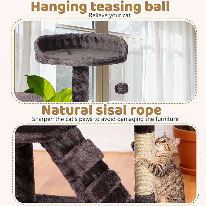 BestOffice 54 Inch Cat Tree, Multi-Level Cat Tower with Condo, Perches, Sisal Scratching Posts, Climbing Ladder,Indoor Activity Center Play House for Kittens & Adult Cats, Purple