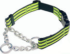 Martingale Collars for Dogs, Heavy Duty Stainless Steel Chain Training Collar, Reflective Nylon Adjustable Collar with Quick Release Buckle, Suitable for Puppy Medium Large Dogs (Green, L)