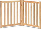 LZRS 2-Panel Wooden Free Standing Foldable Dog Gate Indoor – Solid Hardwood 24" High, Step-Over Safety Pet Gate for Doorways, Stairs & Small Spaces - Indoor Use, Natural