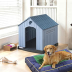 PUKAMI Large Dog House Outdoor Indoor, Plastic Dog House Weatherproof for Large Dogs, Sturdy Puppy Shelter with Air Vents and Elevated Floor, Easy Clean and Assemble (Blue, 31.5"D x 33.5"W x 33.9"H)