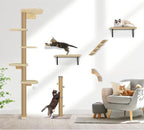 Wild Simulation Cat Tree for Kittens, 5-Level Floor to Ceiling Cat Wall Shelves with Sisal Mat Platforms, Rotating Wall-Mounted Climbing Tower for Scratch, Lookout & Perch