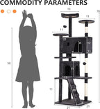 Heavy Duty Cat Tree, 70 Inch Tall Tower With 3 Top Perches Platforms & 2 Cozy Condos, Climbing Tower With Ladders & Sisal Pole, Scratching Tree for Large Cats Play House, Grey