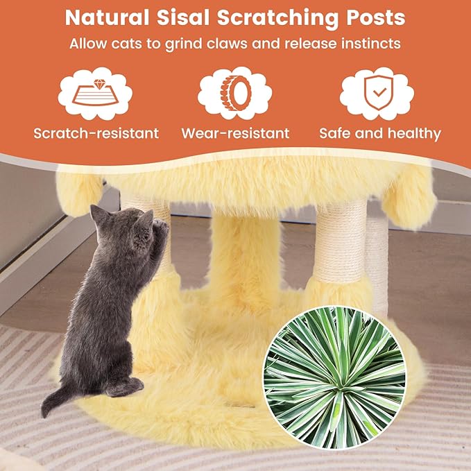 PETSITE 37 inch Monster-Themed Cute Cat Tree, Modern Cat Tree Tower with 2 Cat Condos, Sisal Scratching Posts and Hanging Sound-Making Toys for Indoor Cats