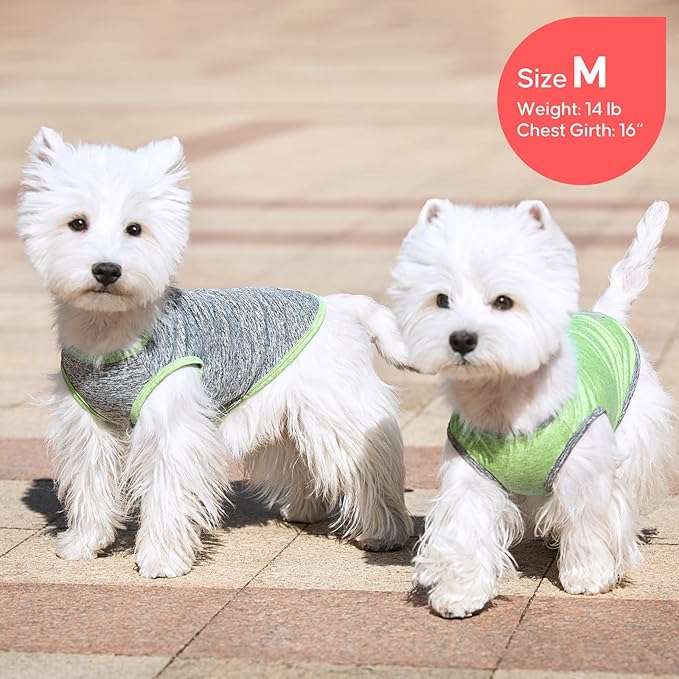 KYEESE 2Pack Dog Shirt, Lightweight Sun Protection Sleeveless Dog T Shirts for Small Medium Dogs, Breathable Pet Reflective Tank Top Summer Dogs Clothes for Outdoor Walking, Green+Grey, XL