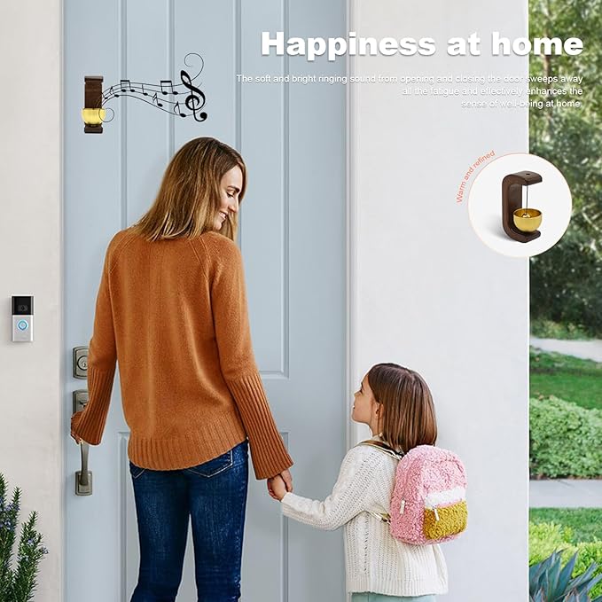 Magnetic Door Chime 2-Pack - Wooden Wind Chime Bells for Door Opening, Wireless Adhesive Entry Alert with Soft Chime for Home, Office, Shop, Pet Doors(Black Walnut)
