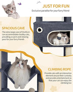 70.1 Inch Cat Tree for Indoor Cats, Multi-Layer Scratching Post with Large Platform, 2 Caves, 7 Sisal Posts, Pompoms, Cat Basket, Hammock, Suitable for Cats, Dark Grey MS17818SG