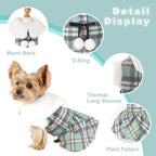 Dog Sweater with Leash Set Plaid Fleece Dog Clothes for Small Dogs Girl Boy Winter Pet Dress Cold Weather Coat Fall Sweater for Chihuahua Yorkie Cat Puppy Costumes (Turquoise, XX-Small)