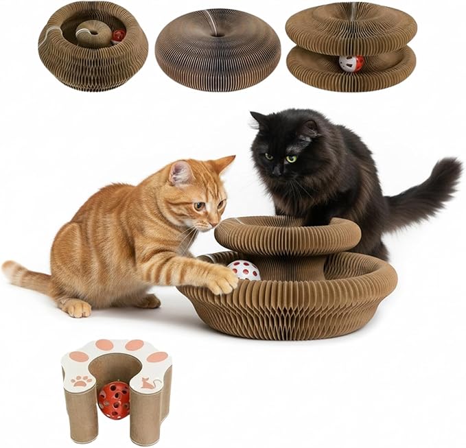 Cat Scratcher Toys for Indoor Cats - Kitty Kurlz Magic Organ Cat Scratcher Board, Cardboard Cat Scratching Board Ball Scratcher Pad
