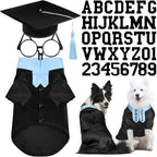 5 Pcs Dog Graduation Costume Set Include 2026 Pet Graduation Gown with Stole Puppy Grad Cap Lensless Glasses DIY Letter Stickers for Dogs Cats Holiday Costume Accessory(Black Light Blue,XL)