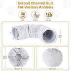 Cat Tunnel Bed with 20 Pcs Interactive Toys, 3-in-1 DIY Collapsible Plush Cat Tube with Washable Mat, Large Indoor Play Tunnel Cave for Kittens and Small Animals