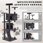 Heavy Duty Cat Tree Tower, 70" Tall Cat Tower for Indoor Cats with Cat Scratching Post with Bed, Cat Condo, Hanging Ball, Multi-Level Cat Climbing Tower Cat Trees Furniture Activity Center, Light Grey