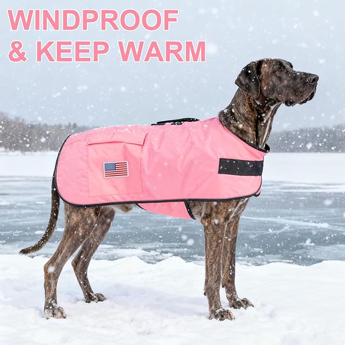 BEAUTYZOO Dog Winter Coat for XX-Large Dogs Waterproof, Warm Reflective Great Dane Oxford Canvas Jacket, Fleece Dog Cold Weather Coats Windproof for Female Male Dogs, Pink XXL