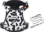 Petmolico No Pull Dog Harness and Leash Set, No Choke 4 Leash Attchments Easy Control Handle Soft Padded Reflective Vest Dog Harness for XS Dog Breed, Cow Pattern XS