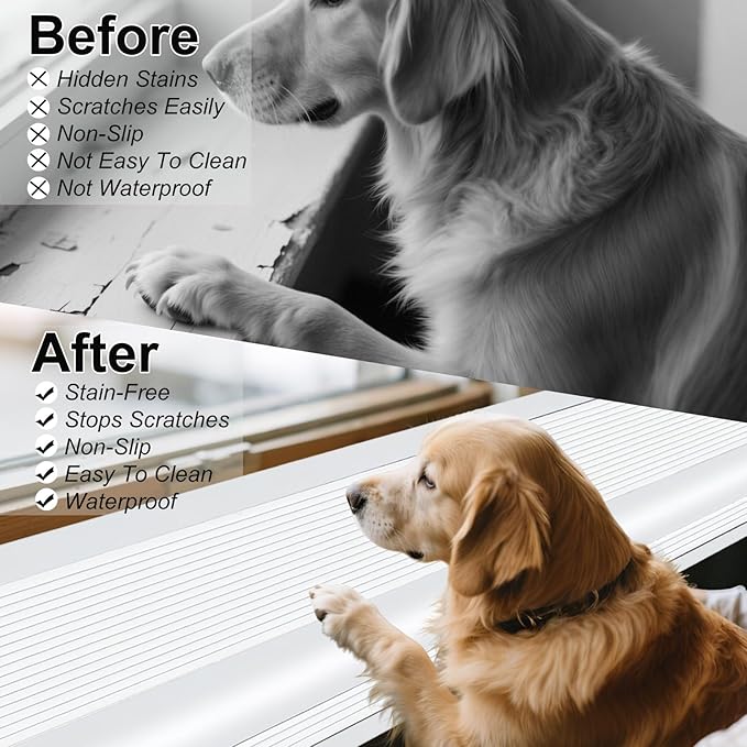 Dog Cat Scratching Windows Sill Protector，Window sill Cover，Rubber Anti Scracting from Dog Cats for Home Furniture Edge Protection Flexible Rubber L-Type 4x1.6inch Non Slip Cuttable(78.7" White)
