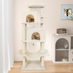 Tangkula 70 Inch Tall Cat Tree, Multi-Level Large Cat Tower with Sisal Scratching Posts, Plush Top Perch, 2 Condos, Hammock, 2 Dangling Balls, Cat Tree Tower for Indoor Cats Large Adults (Beige)