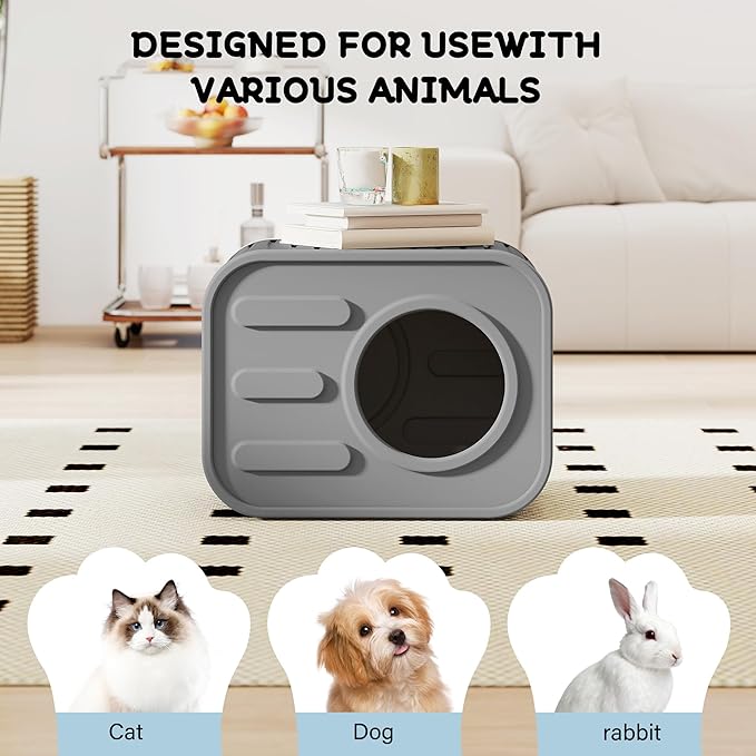 NUNU LAB Plastic Cat House Outdoor, Cats House for Indoor, Weatherproof Cat House, Camera Shaped Design, with Escape Door, for Small to Medium Cats (Grey)