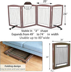 ZJSF Freestanding Dog Fence Indoor, Foldable Dog Gate for Doorways, Stairs or Hallways, Sturdy Wood Extra Wide Pet Gate with Support Feet for The House, Brown, 24 "Height-4 Panels