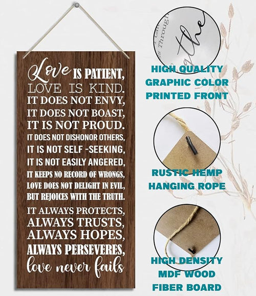 1 Corinthians 13:4-8-Love is Patient Love is kind Inspirational Quote Wood Decor Sign, Bible Verses Decor Signs, Hanging Printed Wooden Plaque Decor, Home Décor Sign, Christian Gift 12x 6inch