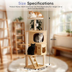 48.8" Wooden Cat Tree for Indoor Cats, Multi-Level Cat Tower with Space Capsule, Acrylic Hammock, Sisal Scratching Posts & Ladder, Large Cat Condo for Small and Large Cats