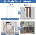 Metal Freestanding Dog Gate with Cat Door for Indoor/Outdoor,160" Extra Wide Foldable Pet Gate,32" Tall Foldable Indoor Dog Fence for Large Openings Stairs,Deck,Yard,Doorways(8 Panels,White)